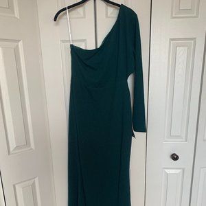 Dark Green One-Shoulder Mermaid Maxi Dress